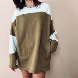 FREE PEOPLE // Jordan Color Block Oversized Pocket Sweatshirt Citron Mint